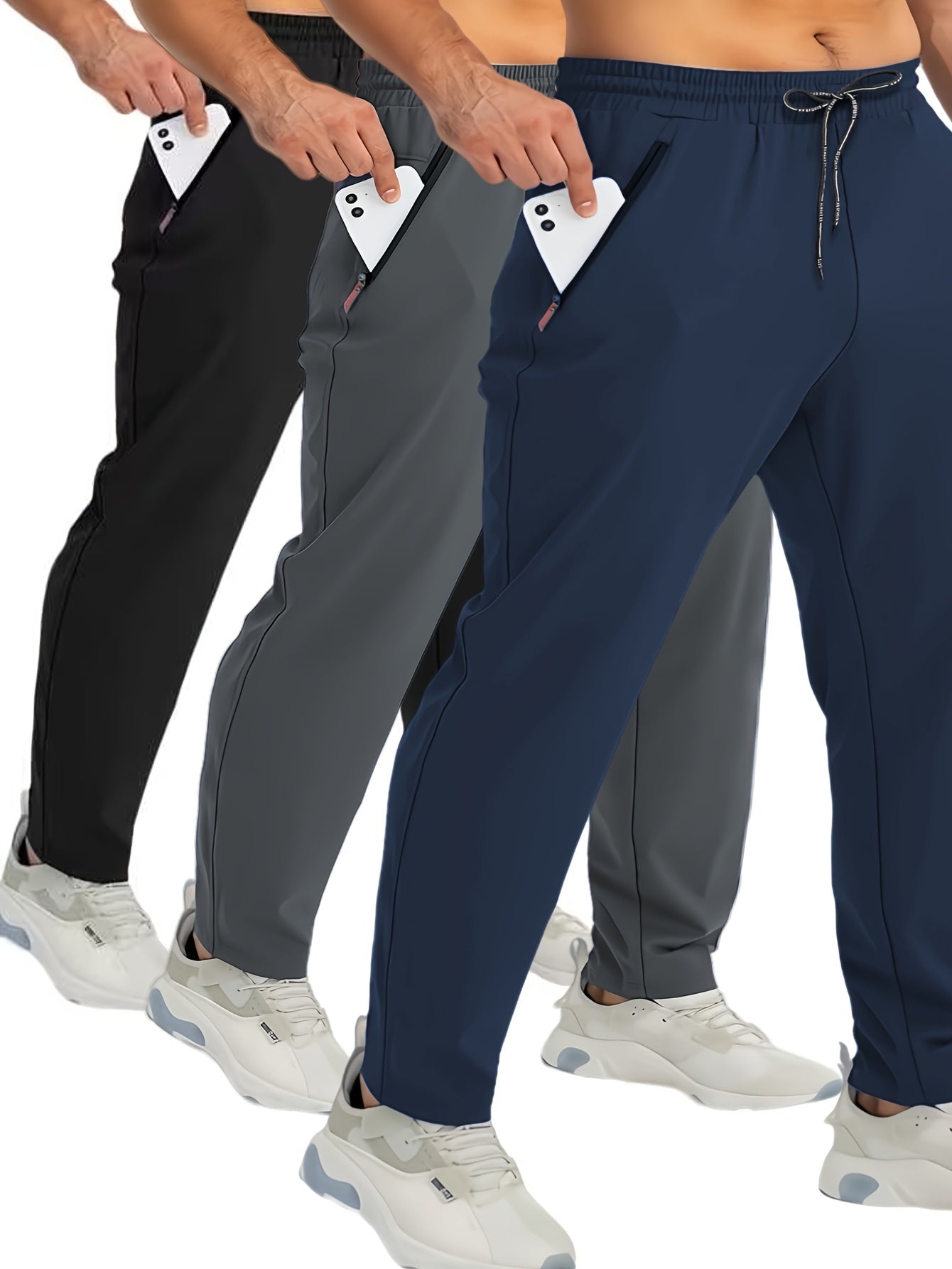 Herren Jogginghosen Set – Bequeme Sport- und Freizeithosen mit Reißverschlusstaschen, 3er Pack