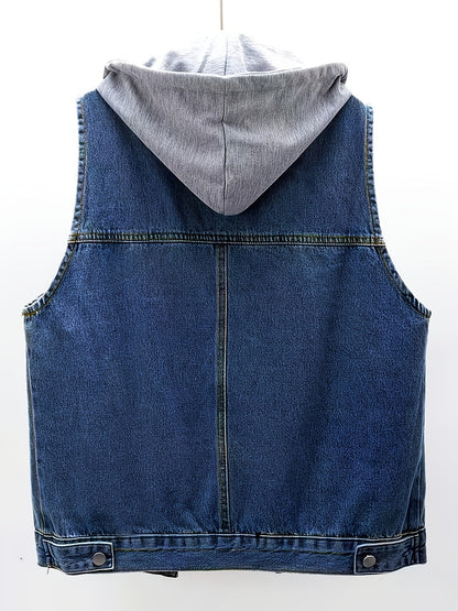 Jeansweste mit Kapuze für Damen, Blau, ärmellos