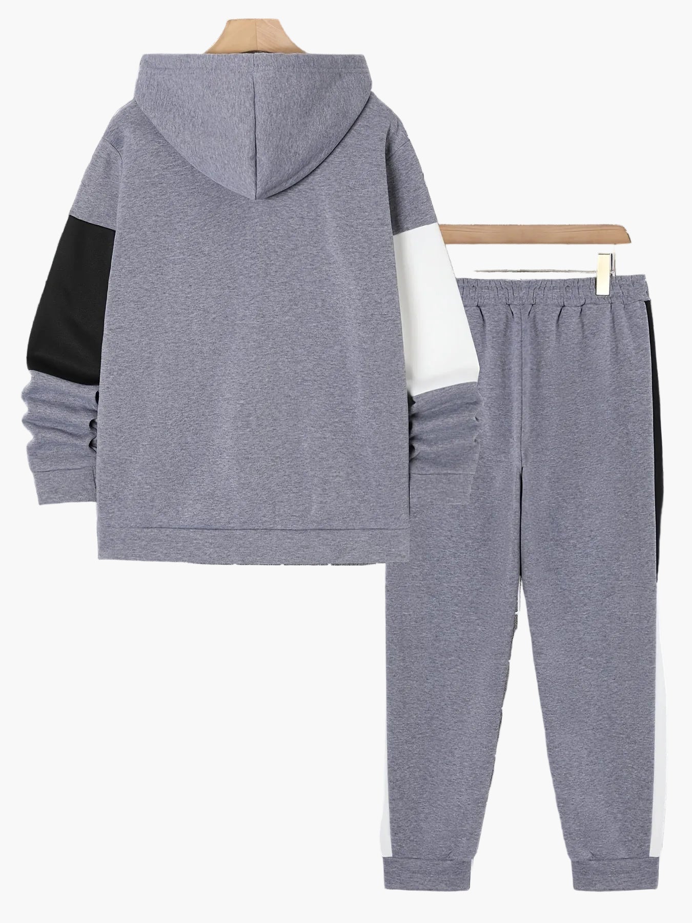 Herren Freizeit Trainingsanzug mit Kapuze – Sportlicher Patchwork-Look für Alltag und Fitness