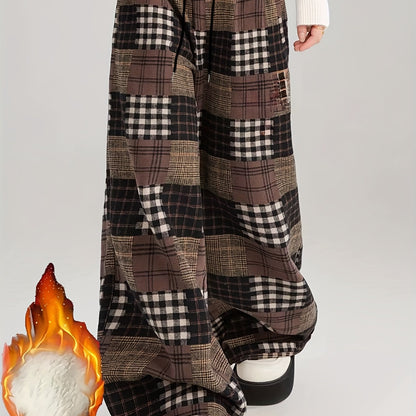 Weite Patchwork-Hose mit Karomuster und Innenfutter