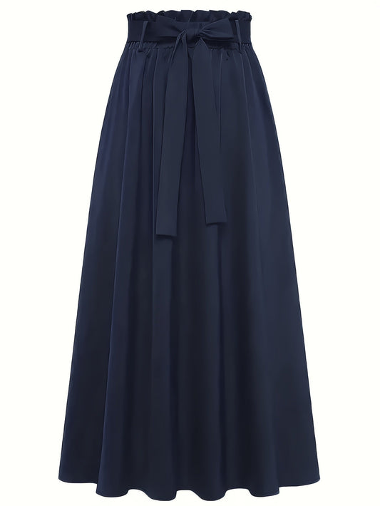 Women's Maxi Skirt with High Waist and Bow – Elegant Casual Skirt for Spring and Summer