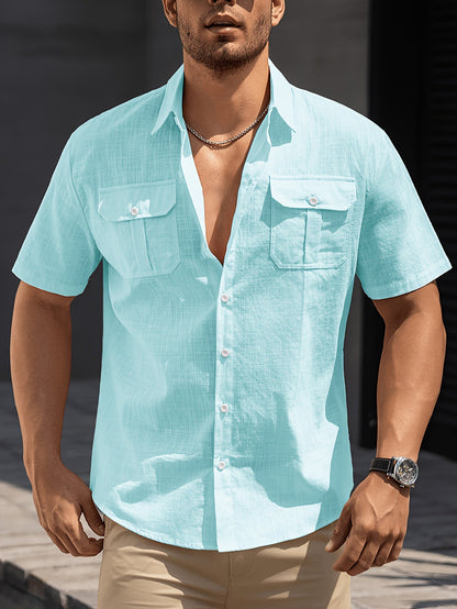 Men's Casual Short-Sleeve Shirt with Chest Pockets – Summer Regular Fit for Casual Occasions