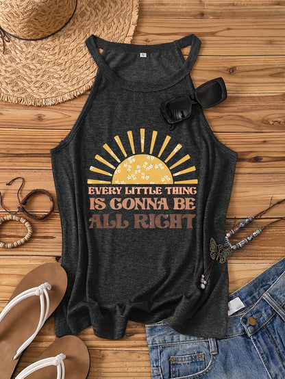Women's Casual Summer Tank Top – Sun Motif & Quote "Every Little Thing Is Gonna Be All Right" – Casual Shirt