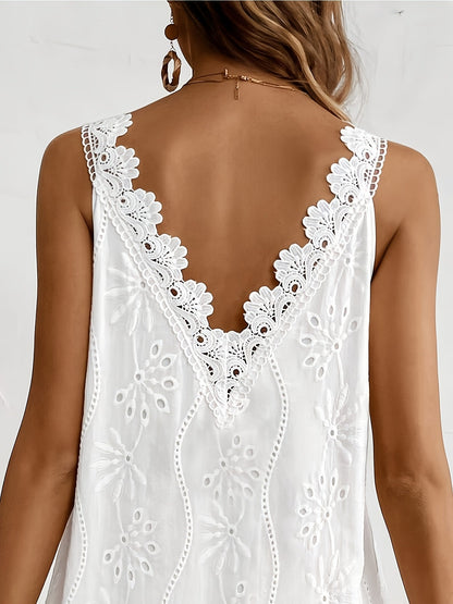 Damen Sommerkleid mit Spitze und Blumenstickerei, lässig, ärmellos, ideal für Urlaub und Alltag