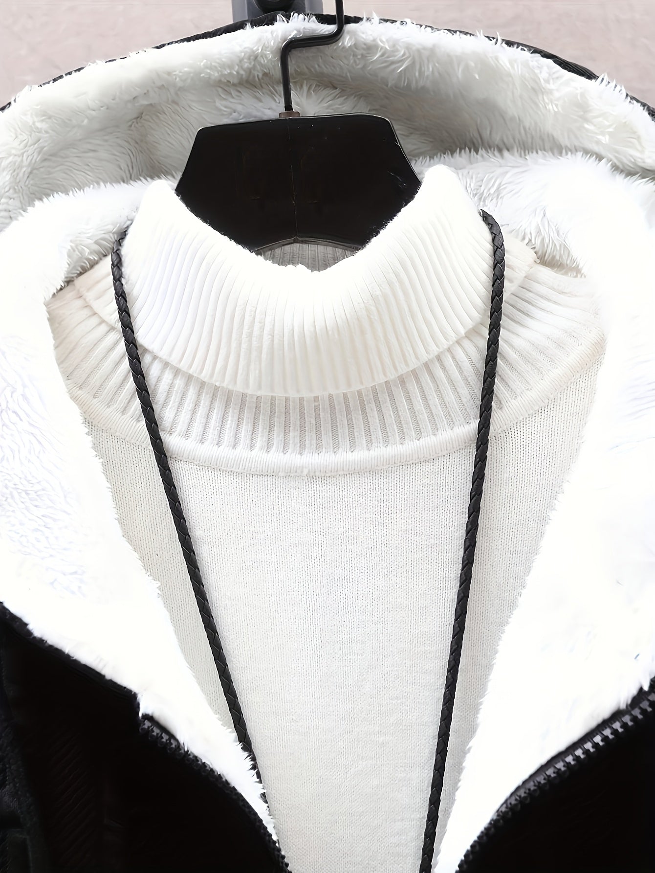 Unisex hooded jacket with fleece lining and raised lettering, zipper, kangaroo pockets, in black