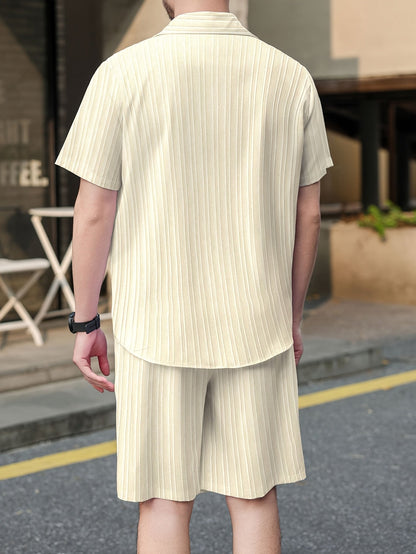 Men's Summer Casual Set with Short-Sleeve Shirt and Shorts – Ideal for Everyday and Vacation