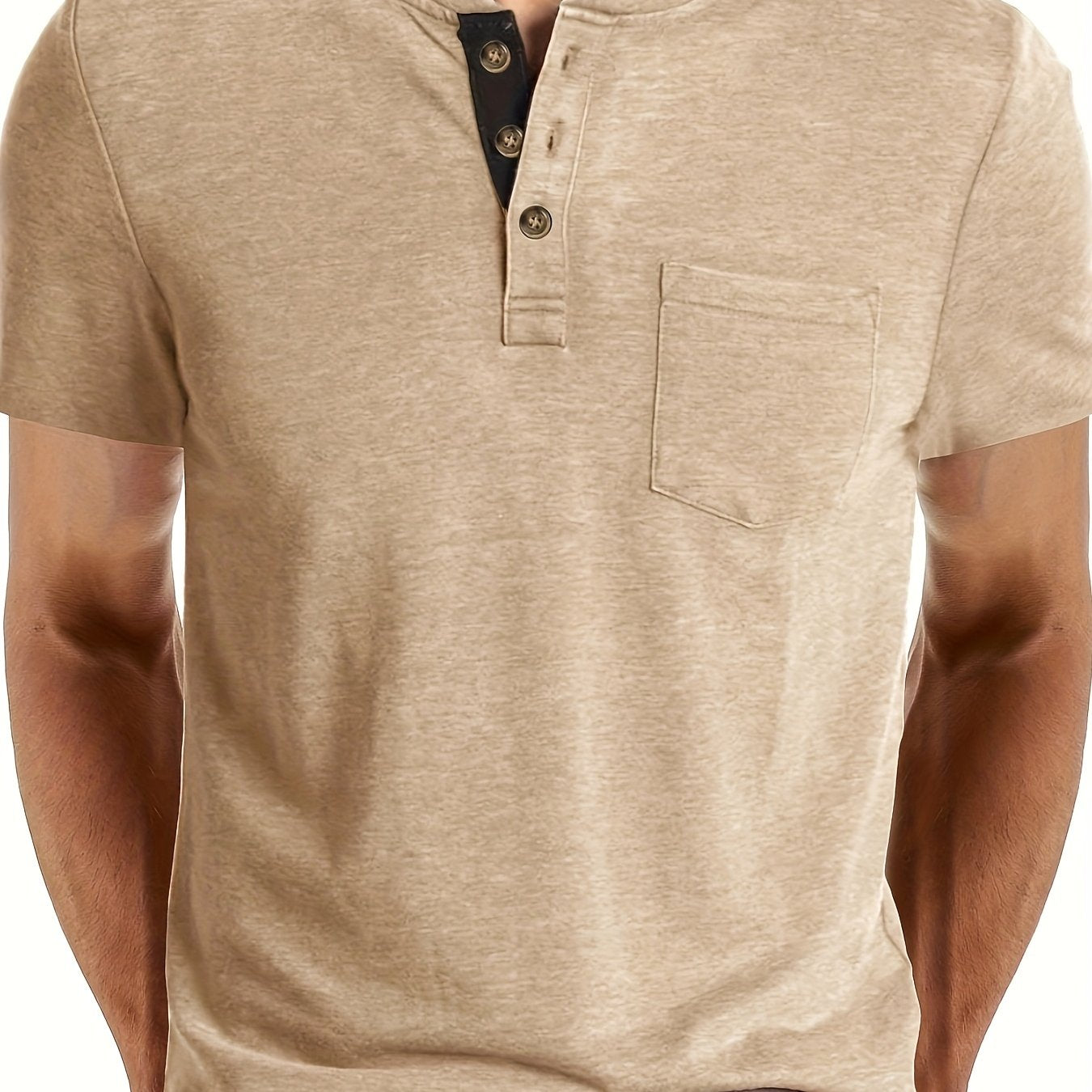 Herren Henley T-Shirt Kurzarm Casual Freizeitshirt mit Knopfleiste und Brusttasche