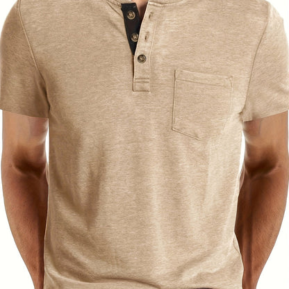 Herren Henley T-Shirt Kurzarm Casual Freizeitshirt mit Knopfleiste und Brusttasche