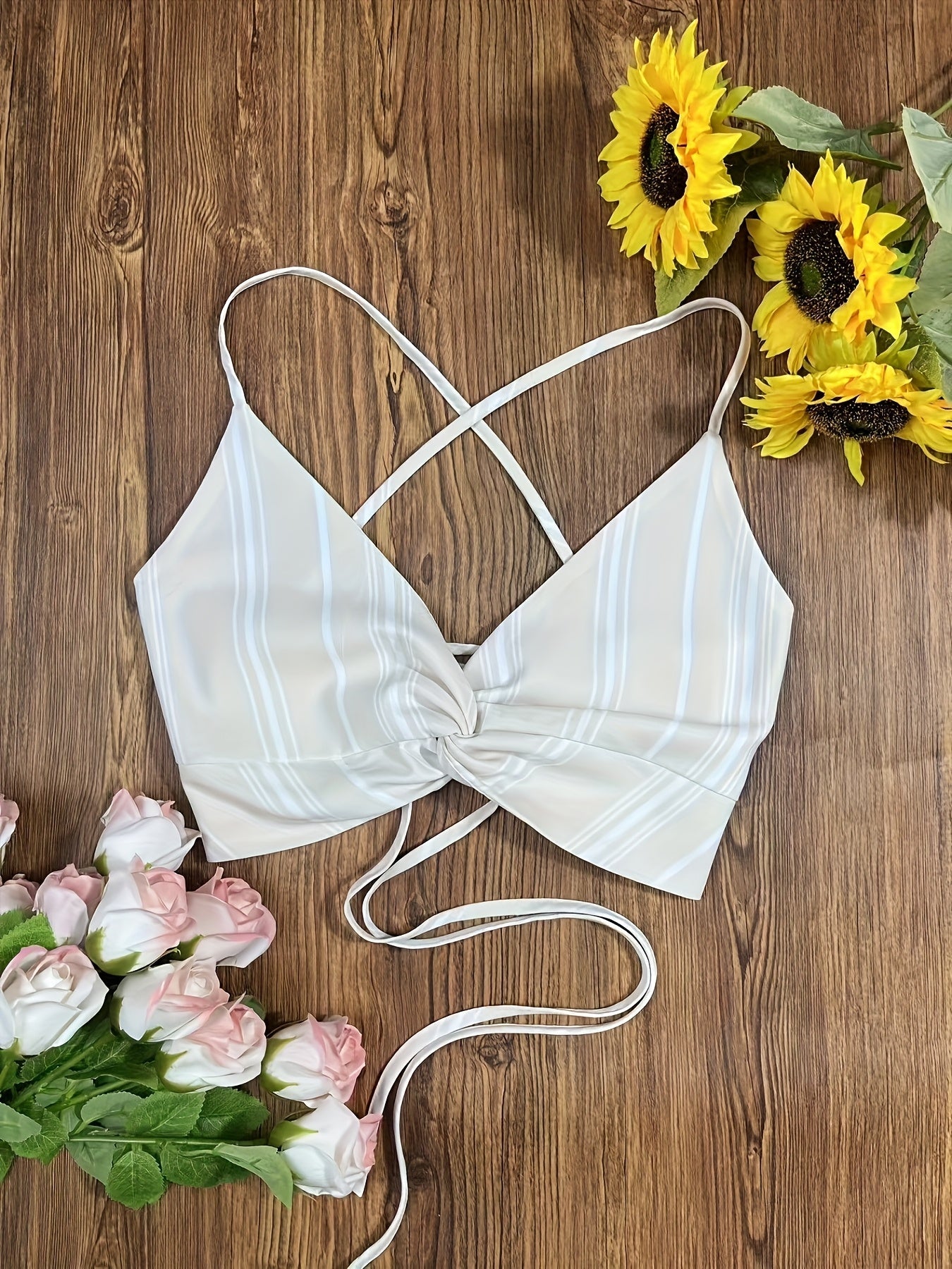 Women's Set – Fashionable Striped Crop Top with Wrap Detail, Shirt, and Denim Skirt – Perfect for Summer & Leisure