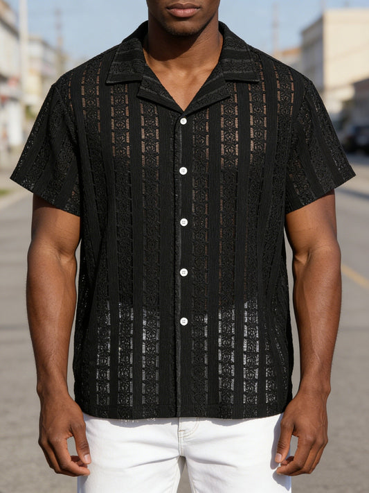 Herren Kurzarm Resorthemd mit Spitze und Knopfleiste – Modernes Freizeitshirt für Sommer und Urlaub