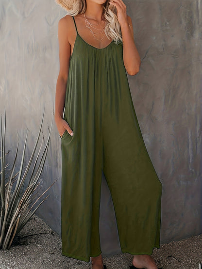 Women's jumpsuit with spaghetti straps and wide legs – Casual one-piece for spring and summer