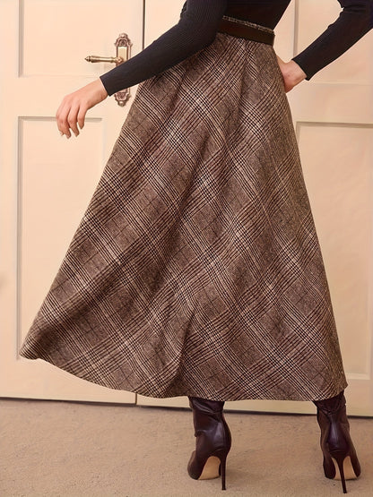 Women's plaid maxi skirt, A-line, high-waisted
