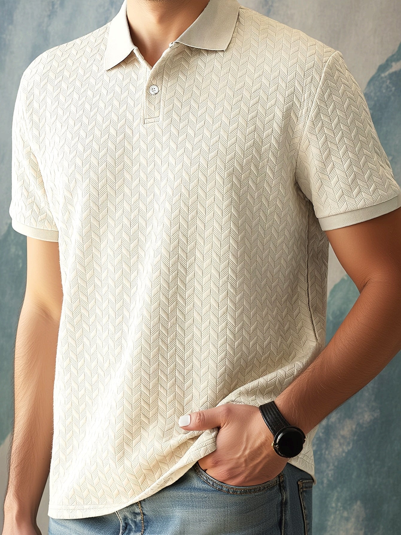Men's Polo Shirt with Modern Herringbone Pattern – Casual Style for Everyday and Leisure