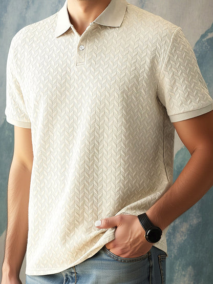 Men's Polo Shirt with Modern Herringbone Pattern – Casual Style for Everyday and Leisure