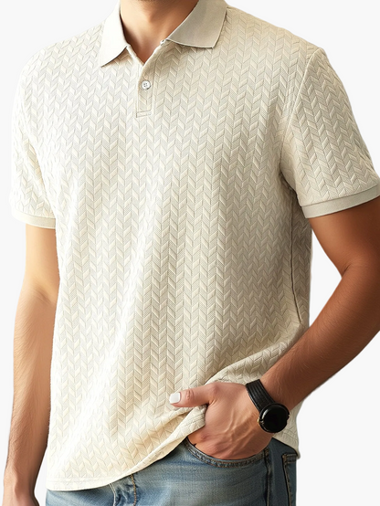Men's Polo Shirt with Modern Herringbone Pattern – Casual Style for Everyday and Leisure