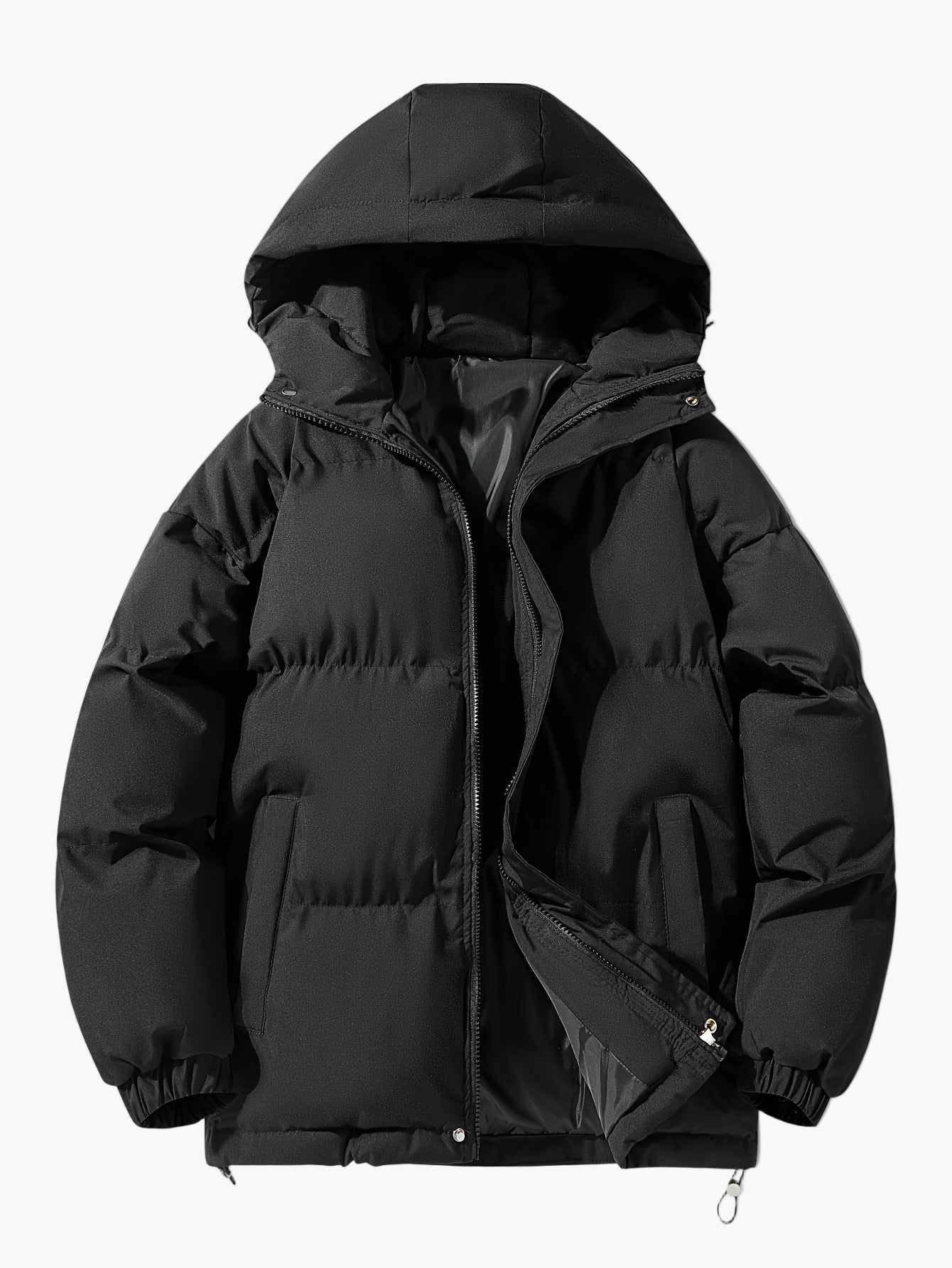 Men's Winter Quilted Jacket with Hood, Casual Outdoor Warm Jacket