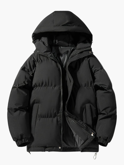 Men's Winter Quilted Jacket with Hood, Casual Outdoor Warm Jacket