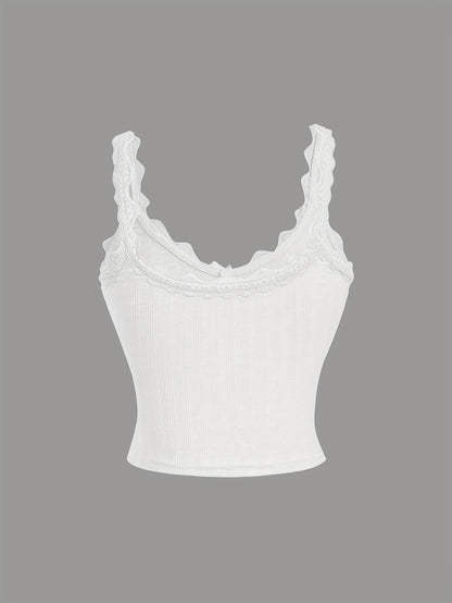Women's Coquette-Style Camisole Top with Lace and Bow – Feminine Vintage Layering for Casual Wear