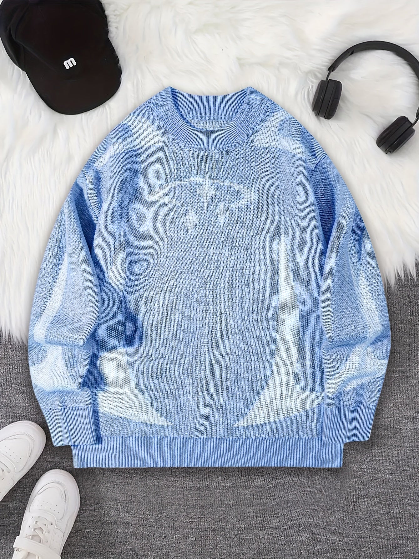 Unisex Strickpullover mit Rundhalsausschnitt und grafischem Muster
