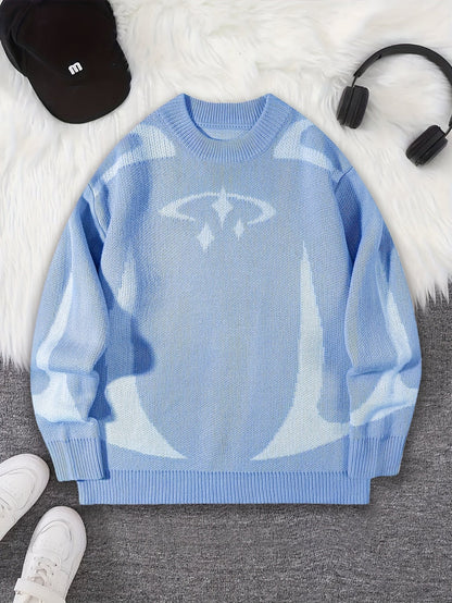 Unisex Strickpullover mit Rundhalsausschnitt und grafischem Muster