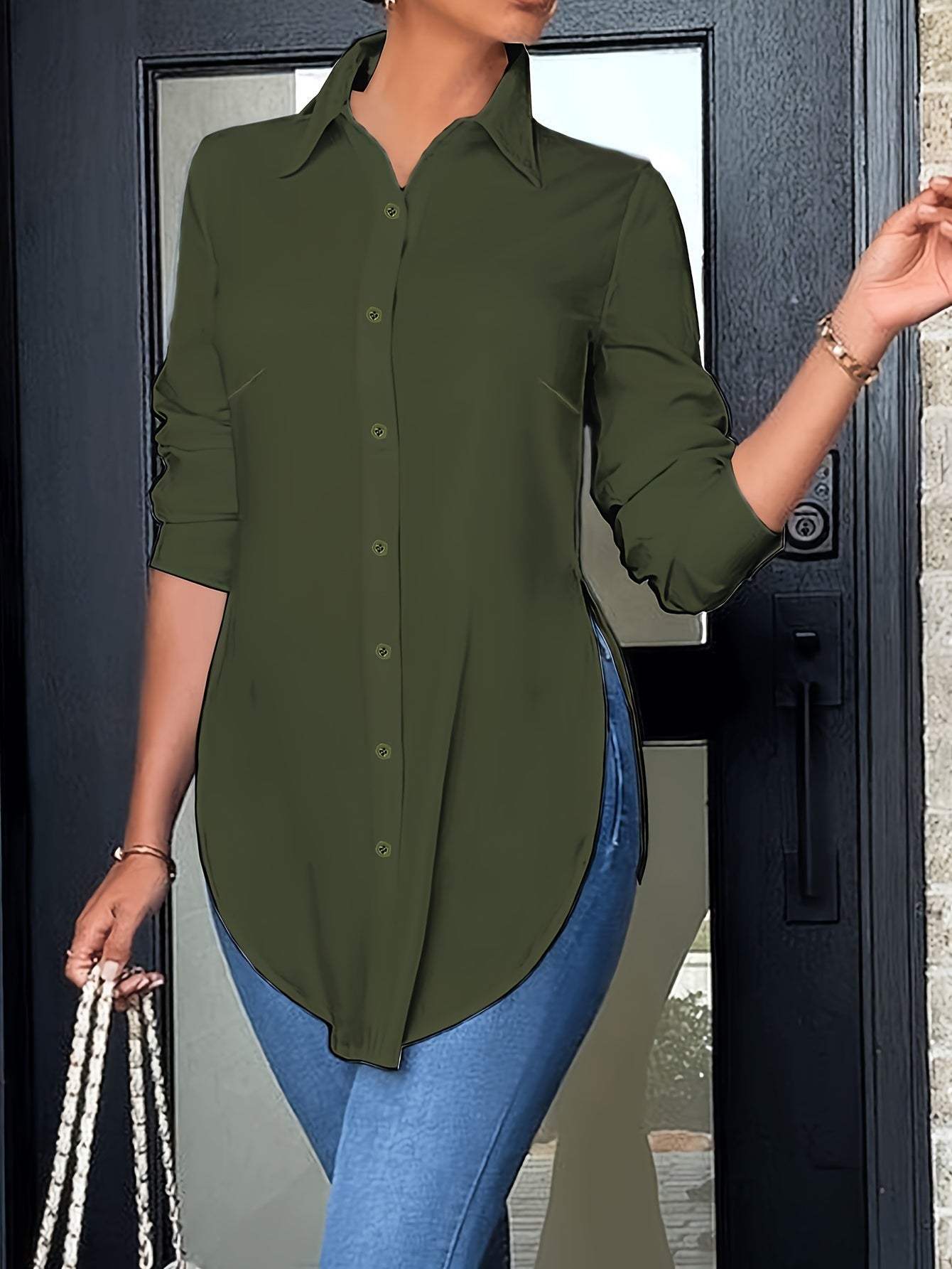 Women's Long-Sleeve Blouse Elegant Business Casual Shirt Tunic
