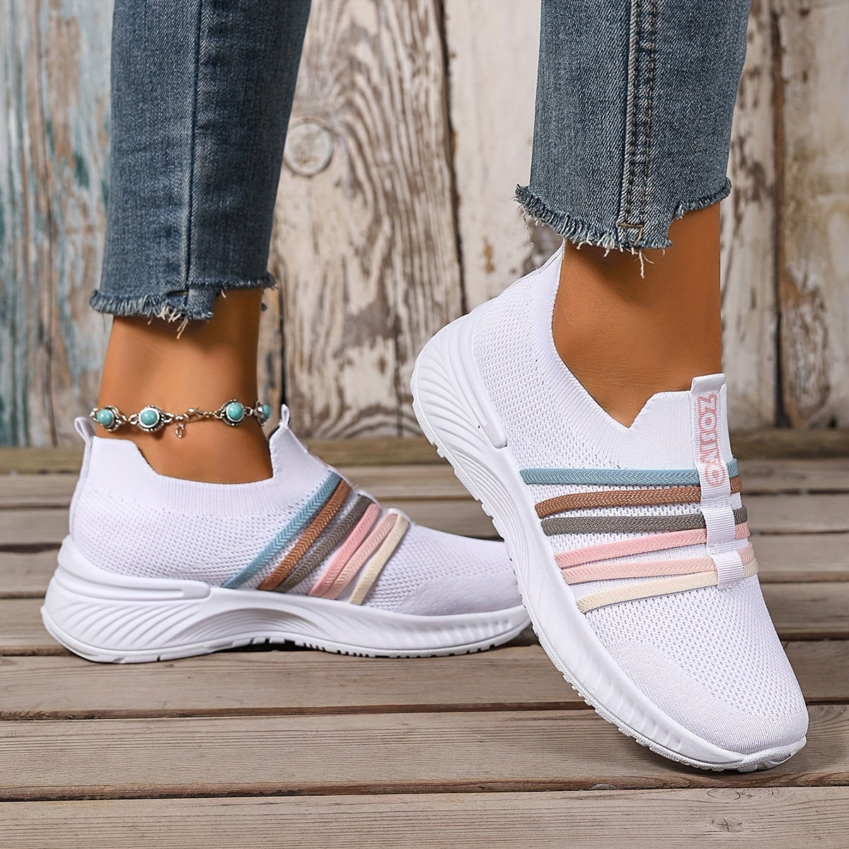Damen Slip-On Freizeitschuhe mit Streifenmuster – Bequeme Alltags-Sneaker für Freizeit und Alltag