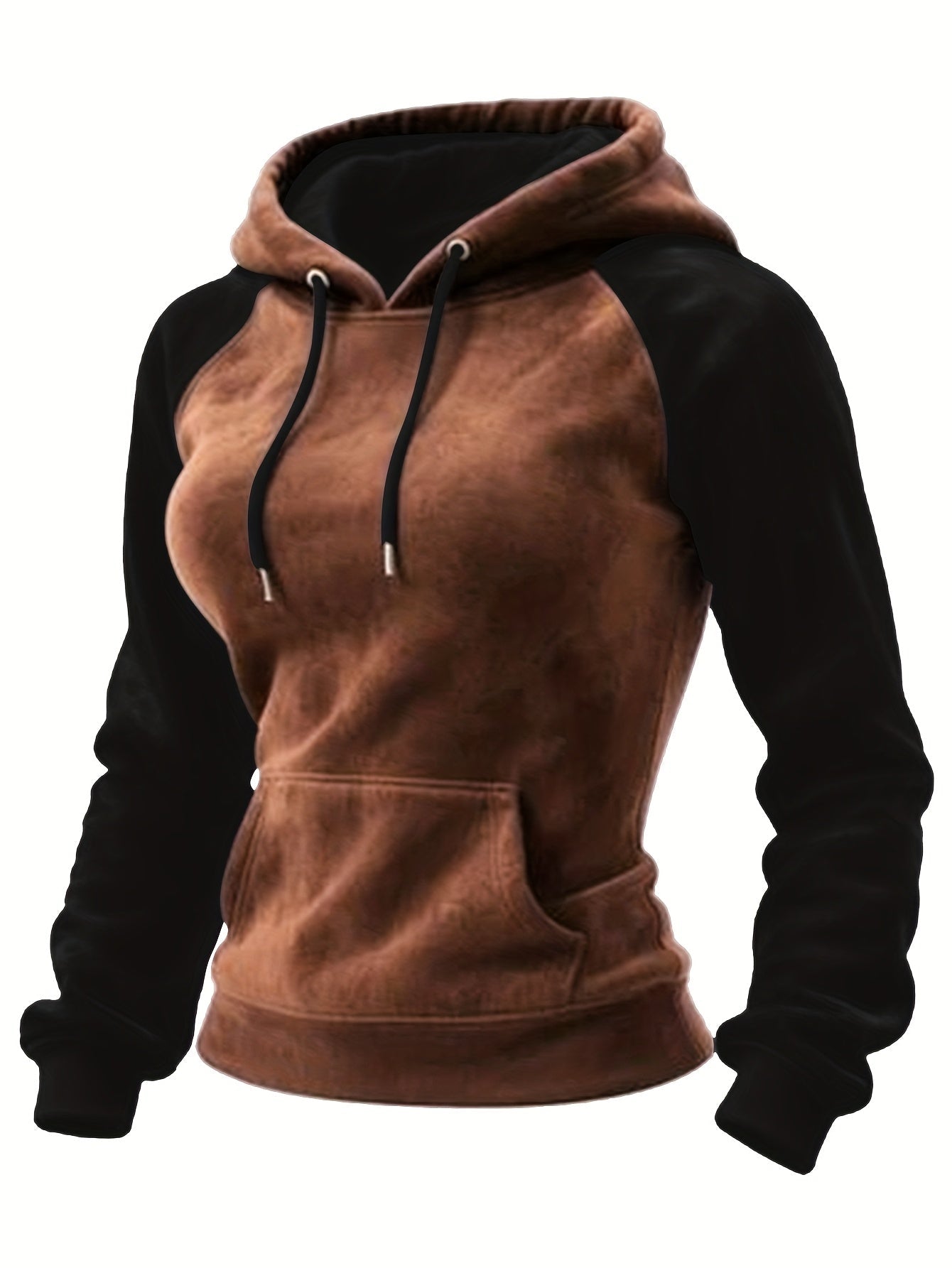 Women's brown-black hoodie with a hood and kangaroo pocket