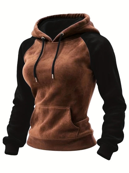 Women's brown-black hoodie with a hood and kangaroo pocket