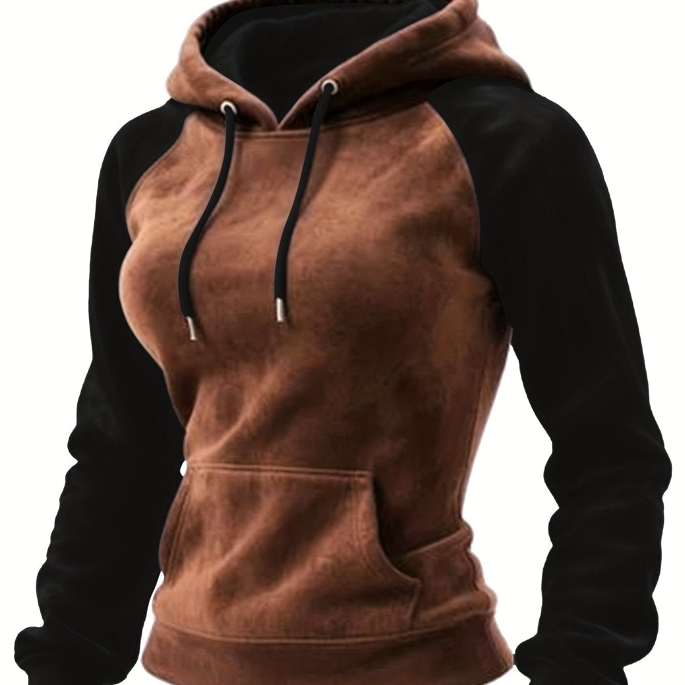 Women's brown-black hoodie with a hood and kangaroo pocket