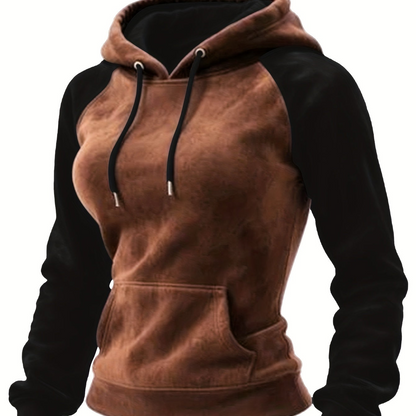 Women's brown-black hoodie with a hood and kangaroo pocket