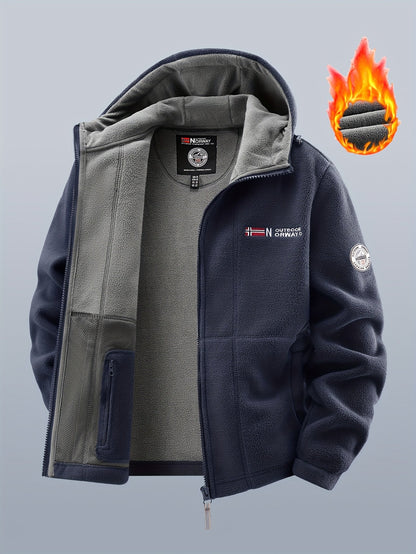 Thermo Fleecejacke mit Kapuze für Herren, durchgehender Reißverschluss
