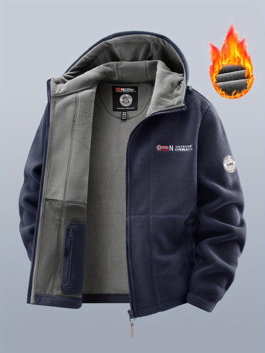 Men’s thermo fleece jacket with hood and full-length zipper