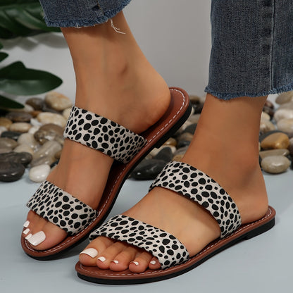 Women's Sandals with Animal Print and Two Straps – Fashionable Slides for Everyday, Beach & Leisure