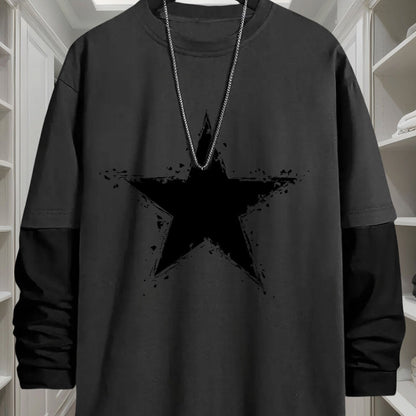 Men’s long-sleeve T-shirt with star print and contrast sleeves