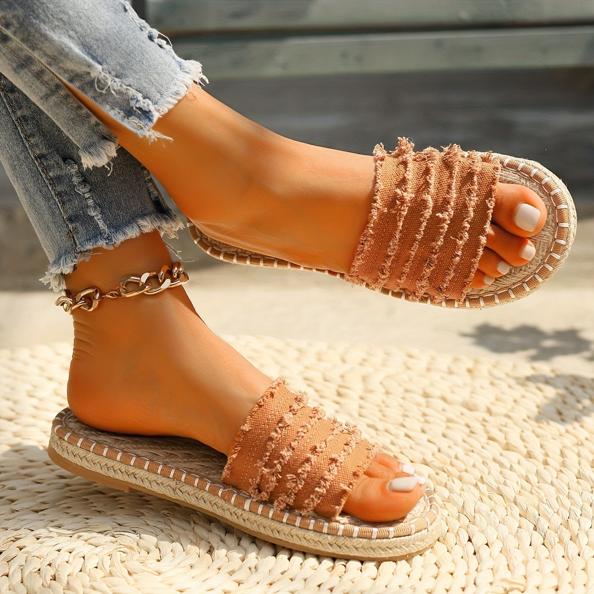Women's Boho Slide Sandals for Summer – Espadrille Look, Casual & Vacation