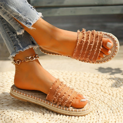 Women's Boho Slide Sandals for Summer – Espadrille Look, Casual & Vacation