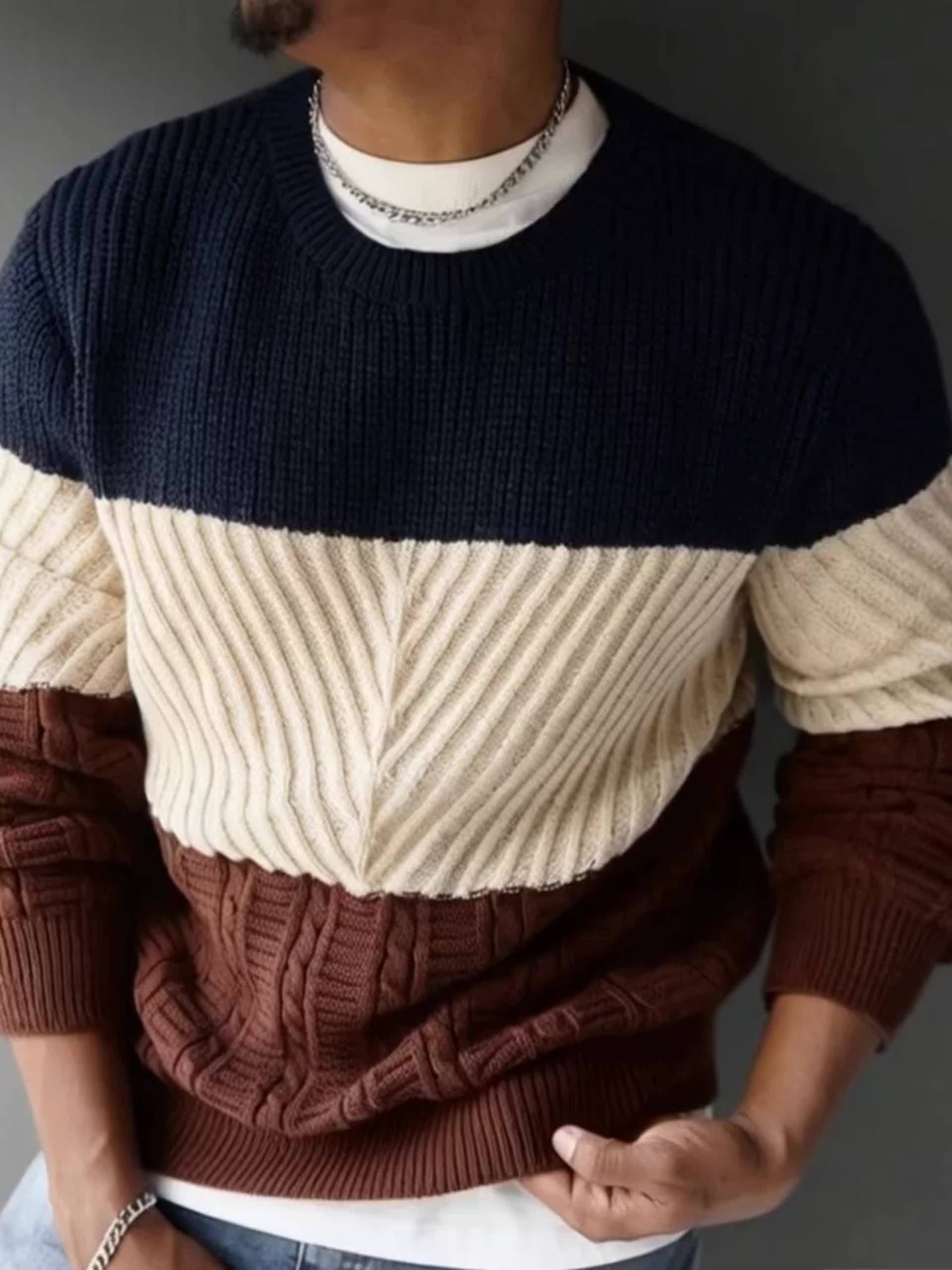 Men's color-block rib-knit crew-neck sweater
