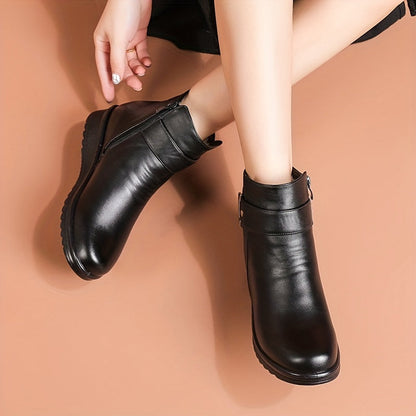 Damen Stiefeletten warm gefüttert Winter Boots mit Riemen und Schnalle