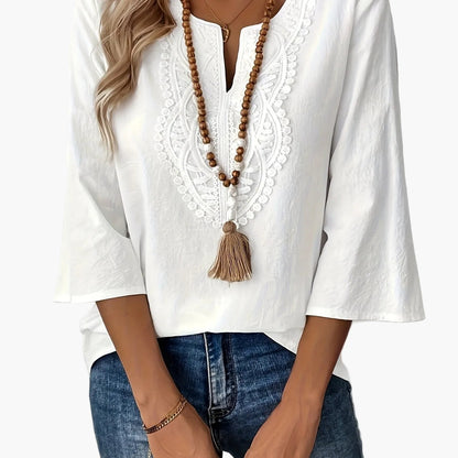 Women's Boho-Style Blouse with Embroidery and 3/4 Sleeves – Perfect for Casual and Everyday Wear