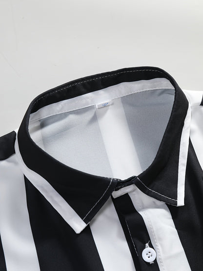 Men's Casual Short-Sleeve Shirt with Stripe Pattern – Modern Urban Style for Everyday and Leisure