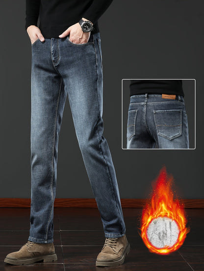 Herren Winter Jeans Thermojeans gefüttert gerade Schnitt mit Fleecefutter Blau Grau