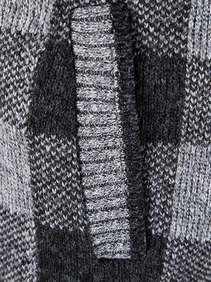 Herren Karierte Strickjacke mit Kapuze und Reißverschluss, gefüttert