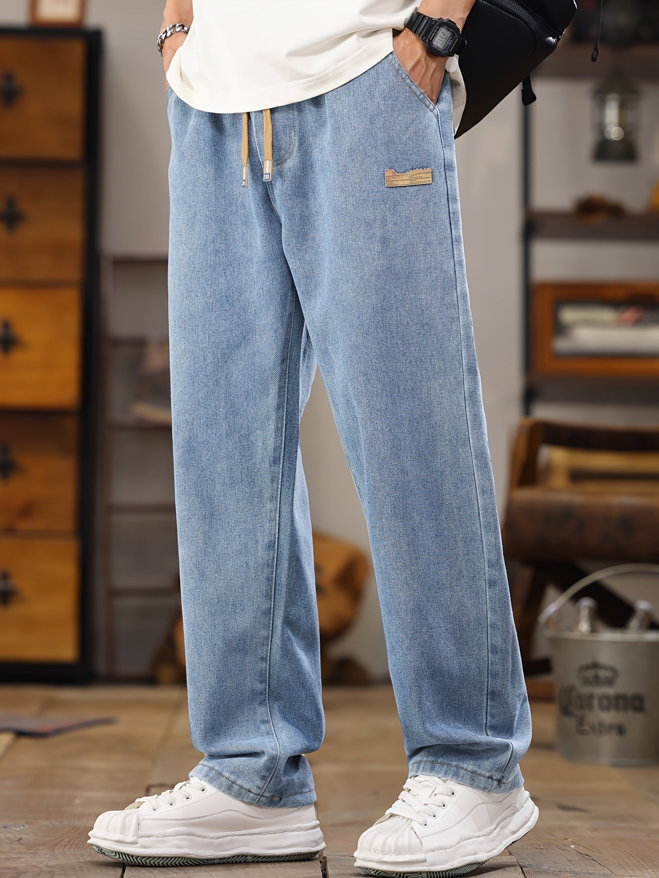 Men's Relaxed Fit Jeans Joggers with Drawstring for Casual Leisure Looks