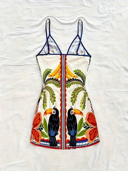 Women's summer wrap dress with tropical print and floral pattern – Perfect for vacation and leisure