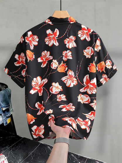 Men's Short-Sleeve Casual Shirt with Modern Floral Pattern – Casual Resort Shirt for Summer & Vacation
