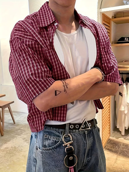 Herren Kurzarm Oversize Hemd im Karo-Design – Moderner Streetstyle für Freizeit & Alltag