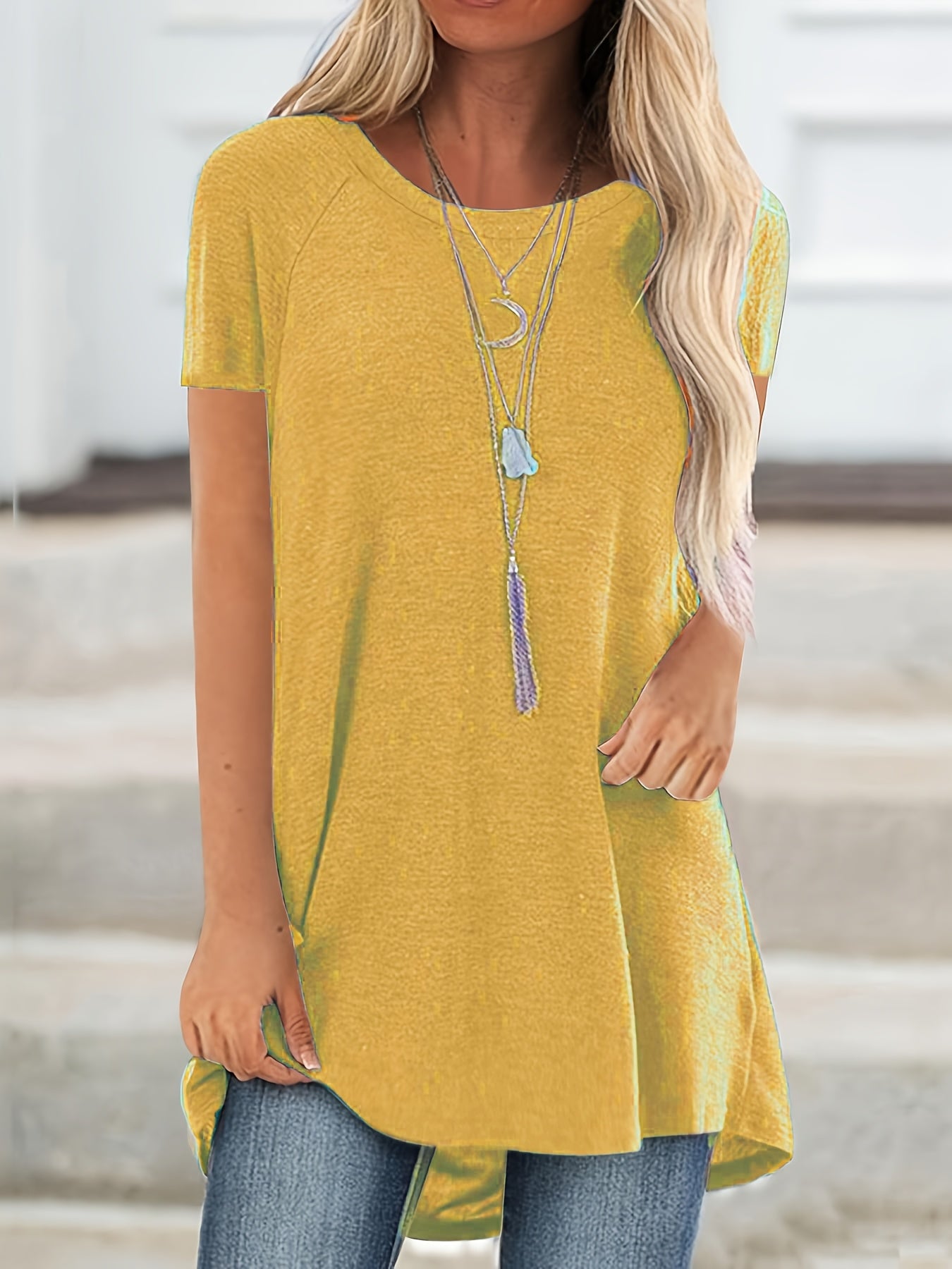 Women's Tunic Shirt Short Sleeve Loose Fit Casual Everyday