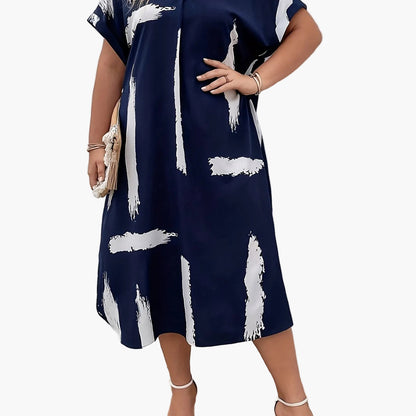 Damen Tunika Kleid Elegant V-Ausschnitt Lässig für Alltag und Urlaub Plus Size