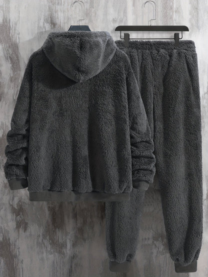 Unisex teddy fleece tracksuit with hooded sweatshirt and joggers