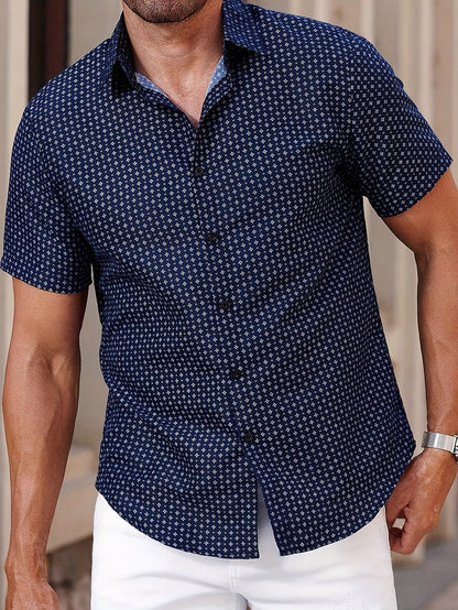 Men's Short-Sleeve Casual Shirt with Geometric Pattern – Modern Summer Shirt for Everyday and Leisure